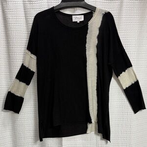 Zoe Couture Silk Black/Cream Tie-Dye Sweater minimalist luxury Lagenlook‎ SZ M
